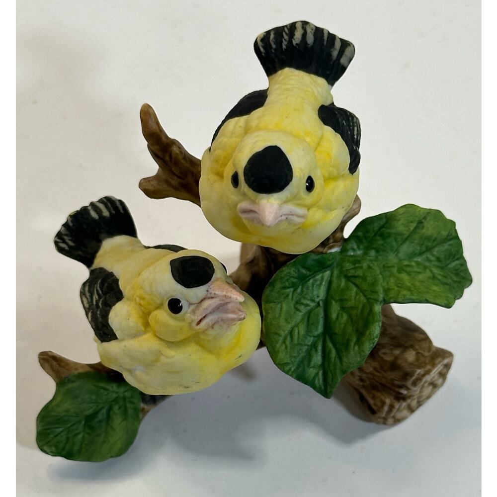 Vintage Lefton Gold Finch Birds on a Branch #00131 Ceramic Figurine